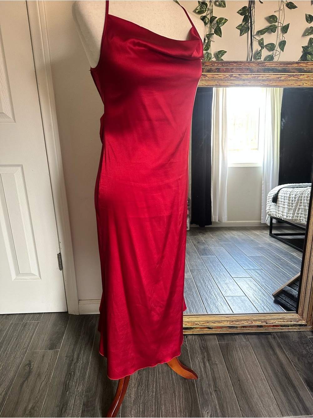 SHEIN Red Satin Backless Slip Dress